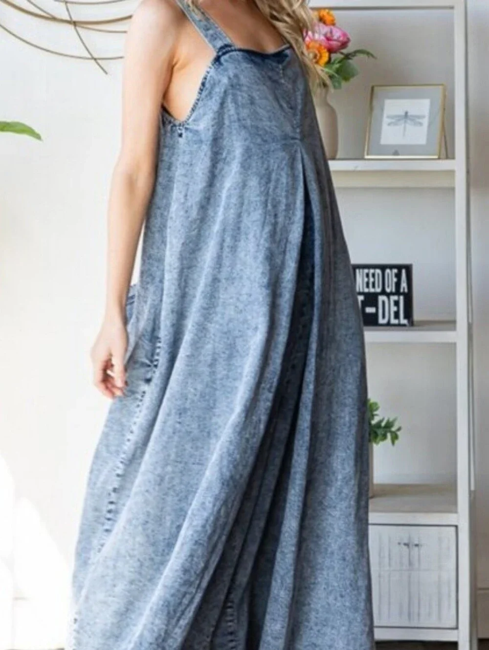 EUC Oli & Hali Large ULTRA WIDE LEG CHAMBRAY TENCEL JUMPSUIT - Picture 2 of 8